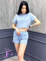 Костюм спортивний з шортами «La perla» оптом | Розпродаж моделі Блакитний, 42-44