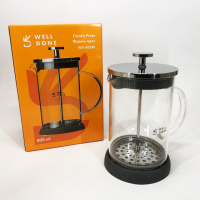 Френч-пресс Well Done WD-8038B из термостойкого стекла 800 мл, Необычный заварник для чая