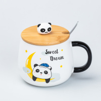 Чашка керамічна Panda 450 мл з кришкою та ложкою, sweet dream