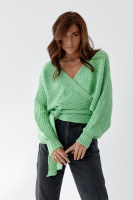 Коротка в'язана кофта з заходом і поясом QU STYLE — салатовий колір, L (є розміри)