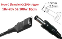 Переходник для TS100, SH72, SQ-D60, SQ001, T12 на 20v (max 5a, 100w) на 5.5x2.5mm 8-10cm з USB Type-C (Female) Quick Charge Power Delivery QC|PD...