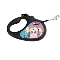 Повідець-рулетка для собак WAUDOG R-leash, малюнок «Харлі Квін», M, до 25 кг, 5 м, світловідбиваюча стрічка чорний