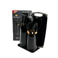 Великий кухонний набір Haus Roland HR630-1, 19 предметів з дошкою та ножицями. Чорний (HR630-1)