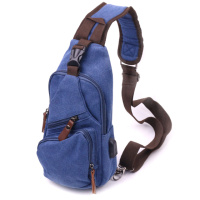 Сумка з USB кабелем через плече із щільного текстилю 721224 Синя