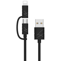 Дата кабель Usams US-SJ077 2in1 U-Gee USB to Micro USB + Lightning (1m) (Чорний) - купити в SmartEra.ua