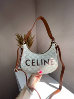 Сумка жіноча  Celine Ava Bag в Triomphe Canvas and Calfskin Tan beige Селін бежева 073