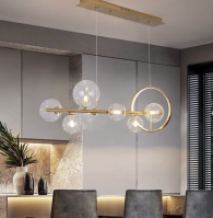 Люстра потолочная подвесная на 7 лампочек AT33/7-gd-k Золото 30-80х30х90 см.