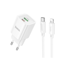 Мережевий Зарядний Пристрій Hoco C149A 1USB/1USB-C PD/QC 30W+Type-C to Lightning