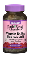 Вітамін B6, B12 + Фолієва кислота, Смак Малини, Earth Sweet Chewables, Bluebonnet Nutrition, 60 жувальних таблеток