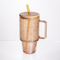 Кружка стеклянная с крышкой и трубочкой 750 мл Коричневый HP-19-50NR