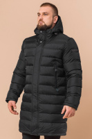 Куртка мужская Braggart зимняя удлиненная с капюшоном - 23482 черного цвета