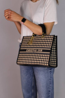 CHRISTIAN DIOR Book Tote Black and beige Macro Houndstooth Embroidery
