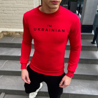 Світшот Pobedov 007 ЗИМА - наклейка чорна I'm UKRAINIAN Червоний