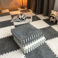 Коврик-пазл плюшевый, термоковрик, мат детский теплый 90*120см, 12 пазлов, 2 цвета белый/серый