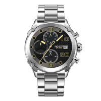 Чоловічий наручний годинник Awarder 016 Silver-Black Steel з хронографом та сталевим браслетом