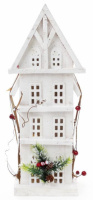 Декор «Зимний домик» 41см, деревянный белый с LED-подсветкой
