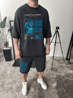 Стильний чоловічий графітовий літній спортивний костюм-двійка з модним дизайном