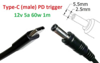 Кабель-перехідник для роутера тригер PD 12v Type-C (max 5a, 100w) на 5.5x2.5mm 1m з USB Type-C (male) Power Delivery PD тригер (A class) 1 день гар.