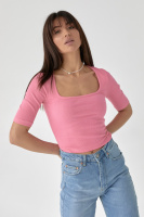 Укорочена жіноча футболка з квадратним вирізом — рожевий колір, L (є розміри)