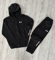 Демісезонний спортивний костюм Under Armour чорна кофта на змійці + чорні штани (двонитка) RD145/RD150