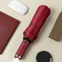 Зонт 98 см с Led-фонариком от дождя, солнца, диаметр, зонт автоматический,10 спиц, красный