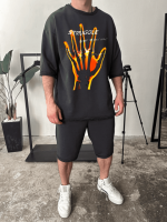 Комплект футболка та шорти чорного кольору з ДТФ принтом (оверсайз)