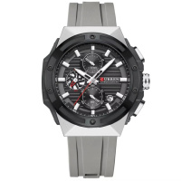 Чоловічий наручний годинник Curren 8462 Silver-Black з хронографом та силіконовим ремінцем