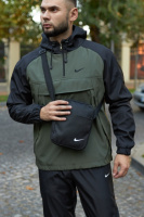 Комплект чоловічий Nike: анорак «House» чорний-хакі + штани «President» чорні + барсетка
