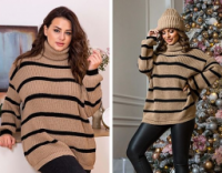 46-54, Жіночий светр теплий. женский свитер в полоску под горло, Вязаный свитер оверсайз