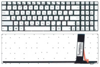 Клавиатура для ноутбука Asus (N550) с подсветкой (Light), Silver, (No Frame) RU/EN