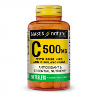 Витамин C 500 мг с Шиповником и Биофлавоноидами, Vitamin C With Rose Hips and Bioflavonoids, Mason Natural, 90