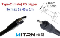 Переходник на 9v (max 5a, 45w) 2.0x0.6(1.0)mm 1m з USB Type-C (male) Power Delivery PD (WITRN) тригер (A class) 1 день гар.