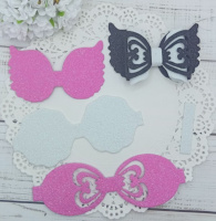 Вирубка бантик великий з крильцями рожево-білий 9,5*6,4 см з фоамірану з глітером,набір деталей.