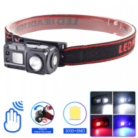Фонарь налобный с датчиком движения и клипсой 6541-3030+SMD (WHITE+RED+BLUE)