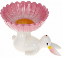 Конфетница «Милый Кролик» 20х15х14см керамическая с фигуркой кролика, розовый