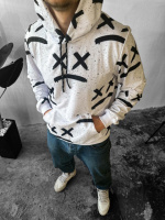 Принтований осінній чоловічий білий худі з капюшоном