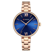 Жіночий годинник Curren 9017 Rose Gold-Blue з мінеральним склом та сталевим корпусом