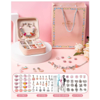 Набір прикрас: 6 основ браслетів міні-сумка, браслети, намистини, підвіски, в сумці.Рожевий.