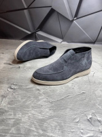 Ботинки ЛОФЕРЫ мужские замшевые LORO PIANA Suede GREY! Натуральная Замша + Байка! Утепленные на Байке!