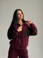 Спортивний флісовий костюм «Connect» | Норма і батал | Розпродаж моделі| Марсала+черный, 42-44