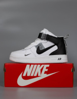 Чоловічі кросівки зимові Nike Air Force 1 mid white black (хутро)
