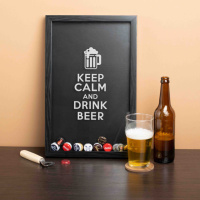 Рамка-копилка для пивных крышек «Keep calm and drink beer», Черный, английский