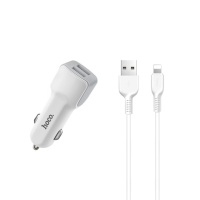 Автомобильное зарядное устройство Hoco Z23 2 USB белое + кабель USB to Lightning