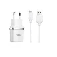 Сетевое зарядное устройство Hoco C12 2 USB белое + кабель USB to Lightning