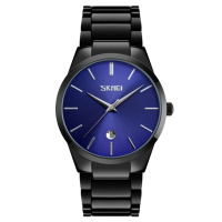 Чоловічий класичний годинник Skmei 9140BKBU Black-Blue з металевим браслетом та синім циферблатом