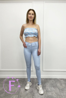 Літній топ з рюшами «Ruffie» оптом | Розпродаж моделі 42, Блакитний, В квітку