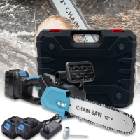 Ланцюгова пила з шиною 12 дюймів і 2 акумуляторами 48В в кейсі Electric Saw Blue