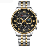 Чоловічий наручний годинник Curren 8427 Silver-Gold-Black з хронографом та сталевим браслетом