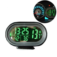Автомобильные часы VST - 7009V подсветка + 2 термометра + вольтметр, питание от аккумулятора авто 12В-24В