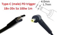 Кабель-переходник триггер PD 18-20v Type-C (max 5a, 100w) на 4.0x1.7mm 1m з USB Type-C (male) Power Delivery PD тригер (A class) 1 день гар.